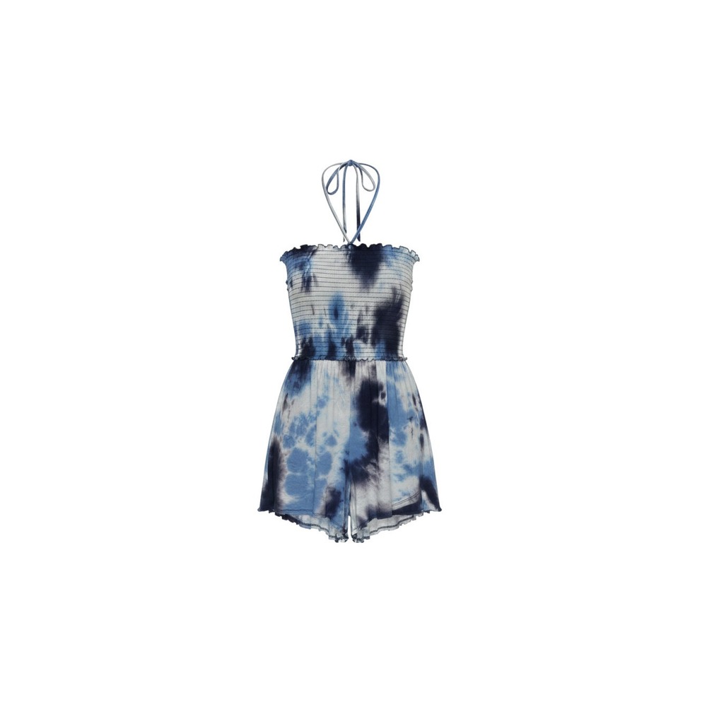 rue21 Romper Womens Medium Blue Tie Dye Smocked Halter Neck Ruffle Sleeveless
